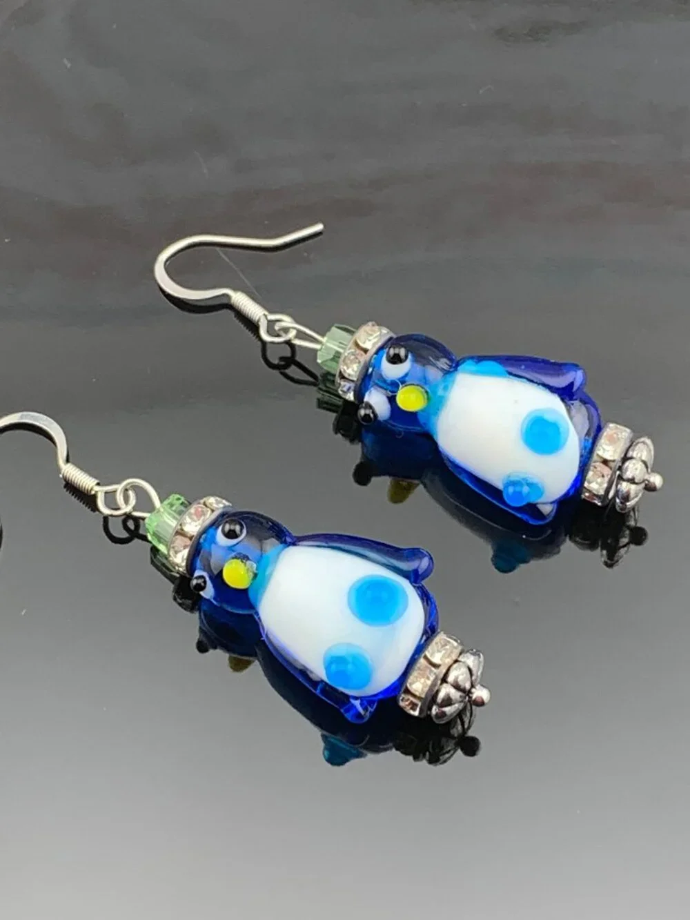 Blue Penguin Lamp work Bead Handmade Handcrafted Earrings LR169